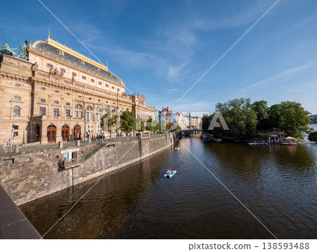 The National Theatre in Prague, Czech Republic, located on the banks of the Vltava River The National Theatre in Prague, Czech Republic, located on the banks of the Vltava River 138593488