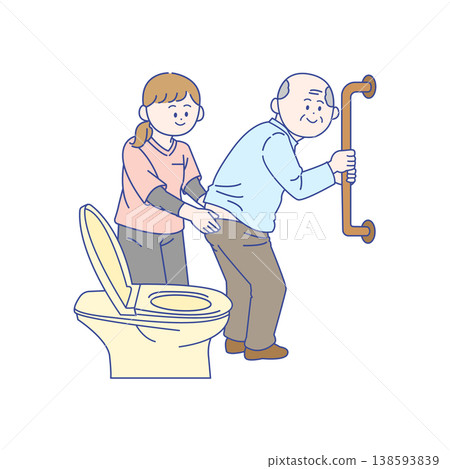 Care staff assisting elderly people with using the toilet 138593839