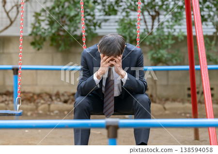 A troubled businessman in a park A troubled businessman in a park 138594058