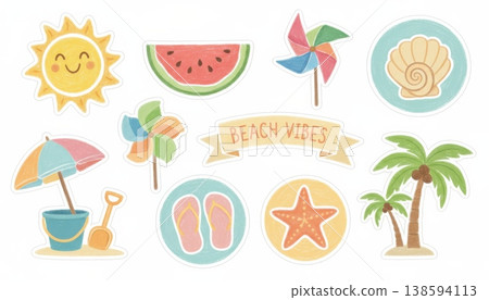 Cute Summer Beach Sticker Set 138594113
