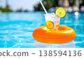 Refreshing Summer Drink Floating in Pool 138594136