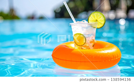 Refreshing Summer Drink Floating in Pool Refreshing Summer Drink Floating in Pool 138594136