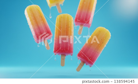Colorful Floating Fruit Popsicles 3D Render Colorful Floating Fruit Popsicles 3D Render 138594145