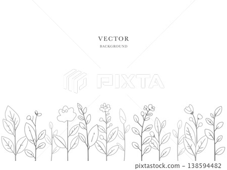Grass and flower background; hand-drawn style vector illustration of grass and flowers. Grass and flower background; hand-drawn style vector illustration of grass and flowers. 138594482
