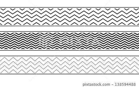 Set of borders or separators with zig zag pattern isolated on white background. Stripes with jagged lines print. Design elements with geometric serrated ornament. Vector graphic illustration Set of borders or separators with zig zag pattern isolated on white background. Stripes with jagged lines print. Design elements with geometric serrated ornament. Vector graphic illustration 138594488