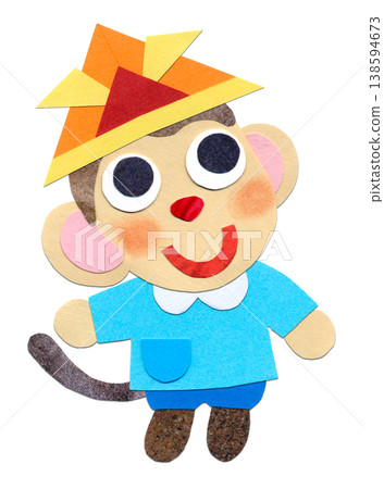 Children's Day: A baby monkey wearing a smock and a helmet - Collage character illustration A 138594673