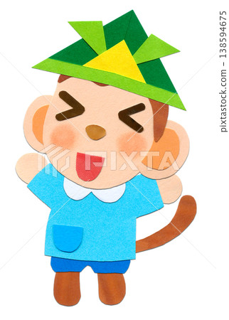 兒童節：一隻穿著罩衫和頭盔的小猴子 - 拼貼角色插圖 C 138594675