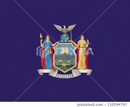 American state New York flag on fabric surface. New York state flag American state New York flag on fabric surface. New York state flag 138594741