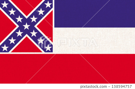 Old flag of American state Mississippi on fabric surface. Mississippi state flag Old flag of American state Mississippi on fabric surface. Mississippi state flag 138594757
