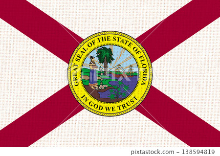 Flag of American state Florida on fabric surface. Florida state flag Flag of American state Florida on fabric surface. Florida state flag 138594819