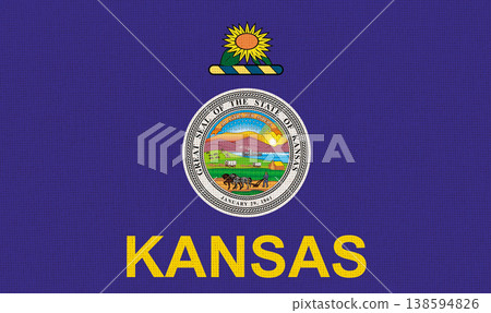 Flag of American state Kansas on fabric surface. Kansas state flag 138594826