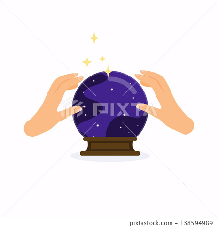 Magic crystal ball with hands. Flat design modern vector illustration concept. Magic crystal ball with hands. Flat design modern vector illustration concept. 138594989