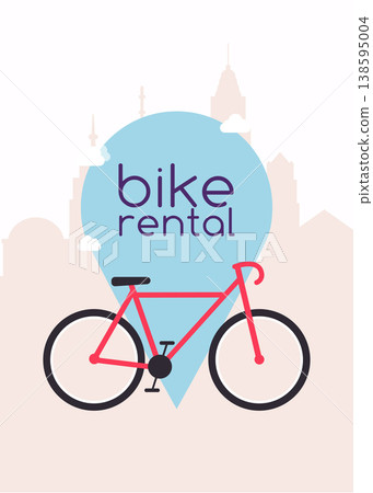 City bike hire rental tours for tourists and city visitors. Vector poster or banner template. Flat design modern vector illustration concept. City bike hire rental tours for tourists and city visitors. Vector poster or banner template. Flat design modern vector illustration concept. 138595004