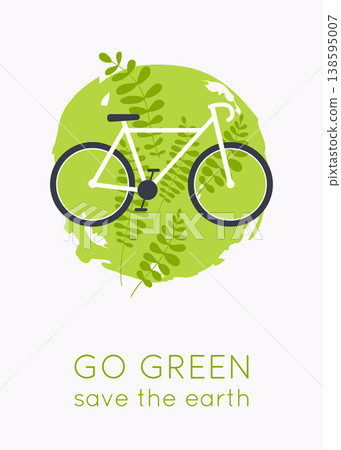 Go green logo. Bicycle with grass. Eco transport symbol. Flat design modern vector illustration concept. Go green logo. Bicycle with grass. Eco transport symbol. Flat design modern vector illustration concept. 138595007
