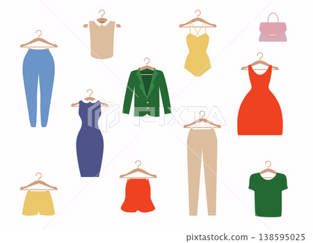 Clothing icons set, shopping elements, flat design vector. Clothing icons set, shopping elements, flat design vector. 138595025