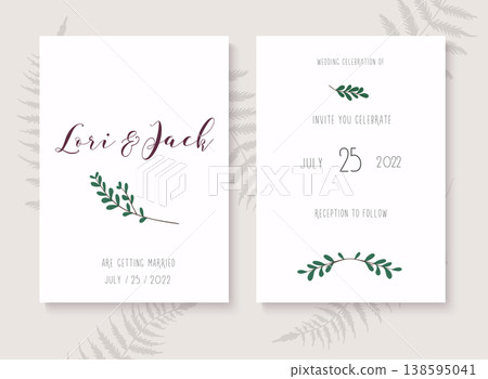 Wedding invitation cards with leafs. Save the date. Vector illustration. Wedding invitation cards with leafs. Save the date. Vector illustration. 138595041