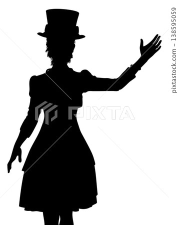 Silhouette of Woman in Top Hat and Flared Dress 138595059