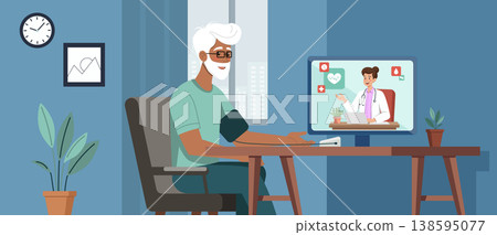 Elderly Man Telehealth Consultation with Doctor Elderly Man Telehealth Consultation with Doctor 138595077