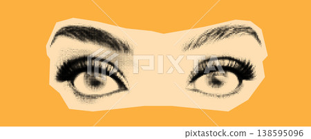 Halftone Female Eyes on Orange Background Halftone Female Eyes on Orange Background 138595096