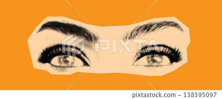 Halftone Female Eyes on Orange Background Halftone Female Eyes on Orange Background 138595097