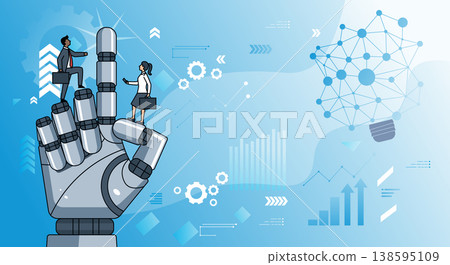 Robotic Hand Pointing with Tech Icons and People Robotic Hand Pointing with Tech Icons and People 138595109
