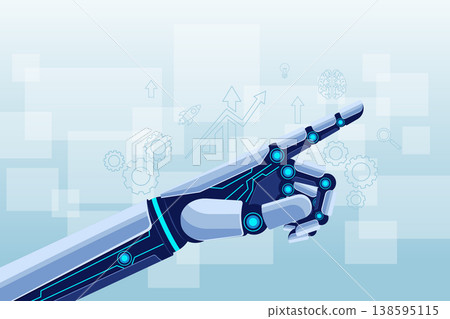 Robotic Hand Pointing with Tech Icons in Background Robotic Hand Pointing with Tech Icons in Background 138595115