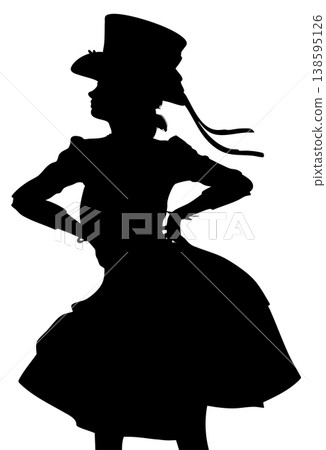 Silhouette of Woman in Top Hat and Flared Dress Silhouette of Woman in Top Hat and Flared Dress 138595126