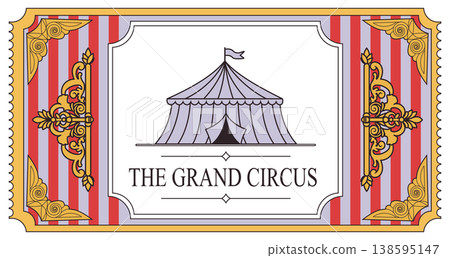 Vintage Circus Ticket with Big Top Illustration 138595147