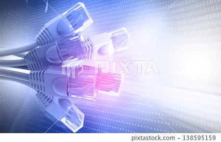 Network cables over futuristic technological background 138595159