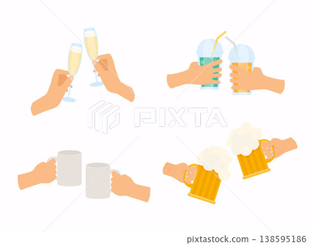 Set of male and female hands holding different types of glasses champagne and other drinks. Set of male and female hands holding different types of glasses champagne and other drinks. 138595186