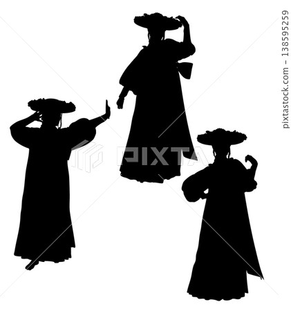 Silhouette of Girl in Long Dress and Wide Brim Hat Silhouette of Girl in Long Dress and Wide Brim Hat 138595259