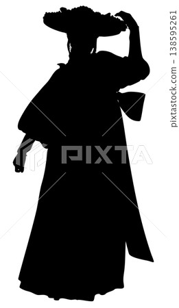 Silhouette of Girl in Long Dress and Wide Brim Hat Silhouette of Girl in Long Dress and Wide Brim Hat 138595261
