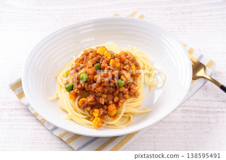 Spaghetti with soy meat sauce Spaghetti with soy meat sauce 138595491
