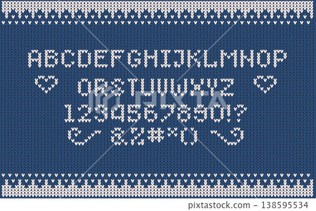 Christmas knitted font. Nordic Fair Isle Knitting Sweater Design. Knitted latin alphabet. 138595534