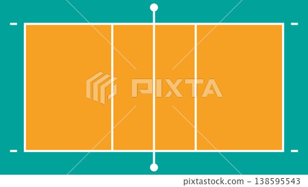 Color plan view of a volleyball court (overhead view, orange, sports, stadium, diagram) Color plan view of a volleyball court (overhead view, orange, sports, stadium, diagram) 138595543