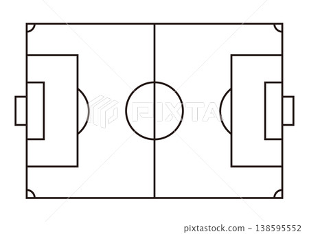 足球場的單色平面圖（俯視圖，簡潔，戰術板，圖示） 138595552