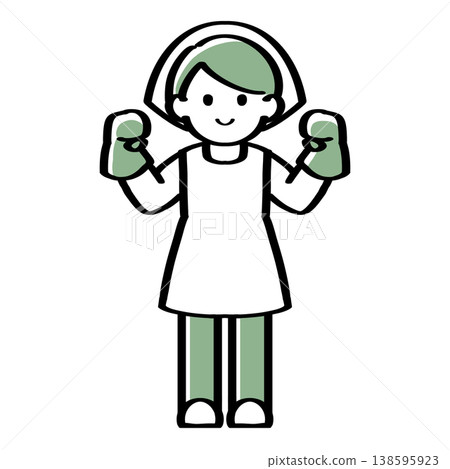 A hand-drawn illustration of a person wearing gloves and making a victory pose. A hand-drawn illustration of a person wearing gloves and making a victory pose. 138595923