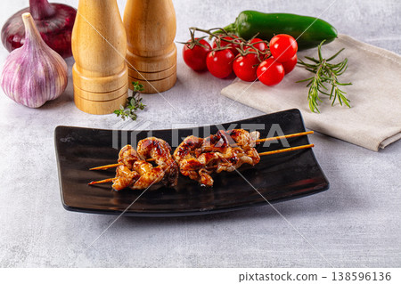 Yakitori - grilled chicken skin skewer Yakitori - grilled chicken skin skewer 138596136