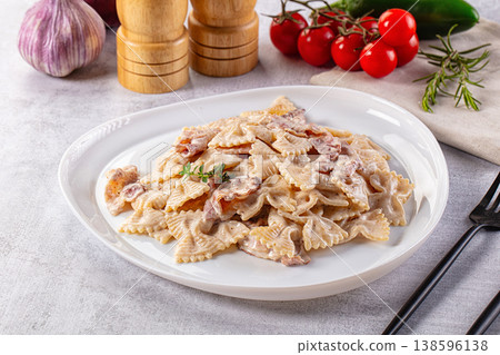 Pasta Carbonara - farfalle with bacon 138596138