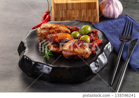 Roasted duck medallion with dry tomato Roasted duck medallion with dry tomato 138596241
