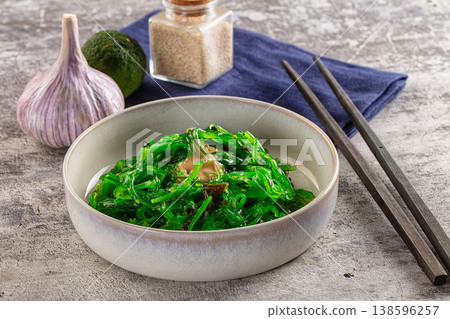 Green raw chuka seaweed salad Green raw chuka seaweed salad 138596257