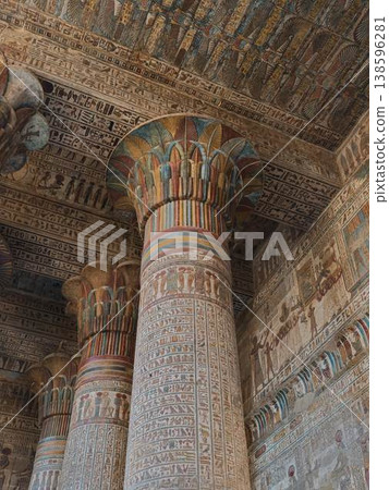 Painted capitals and wall decorations of the Temple of Khnum (Temple of Esna) - Esna, Egypt 138596281