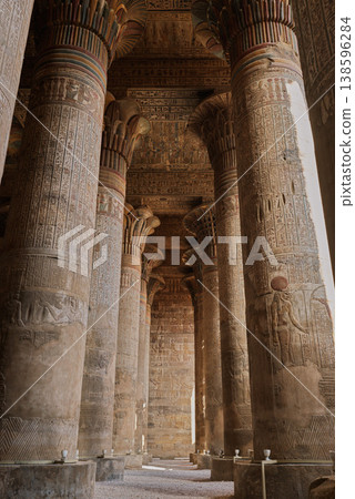 Colonnaded corridor and wall reliefs of the Temple of Khnum (Temple of Esna) - Esna, Egypt 138596284