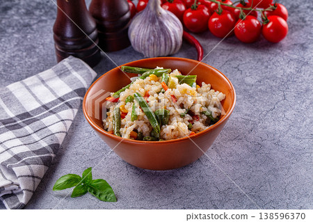 White steamed rice with vegetables White steamed rice with vegetables 138596370