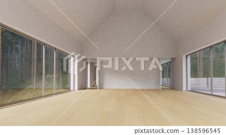 Empty modern interior with light wood floor and white walls. 3D render of unfurnished room 138596545