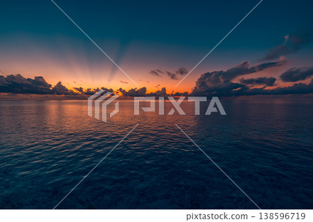 Breathtaking relaxing sunset ocean gorgeous majestic sky dreamy clouds, radiant inspiring nature outdoors background, captivating colorful horizon landscape wallpaper summer travel escape vacation 138596719