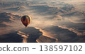 Aerial Panorama Hot Air Balloon Soaring Over Desert Landscape 138597102