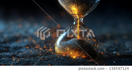 Time Running Out Dramatic Hourglass Visual with Embers and Dust 138597124