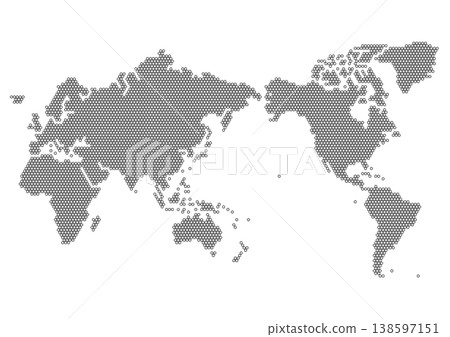 世界地圖，黑色邊框，六邊形圖案（以日本為中心） 138597151