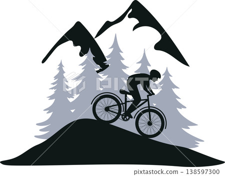 Silhouette of mountain bike rider and pine forest Silhouette of mountain bike rider and pine forest 138597300